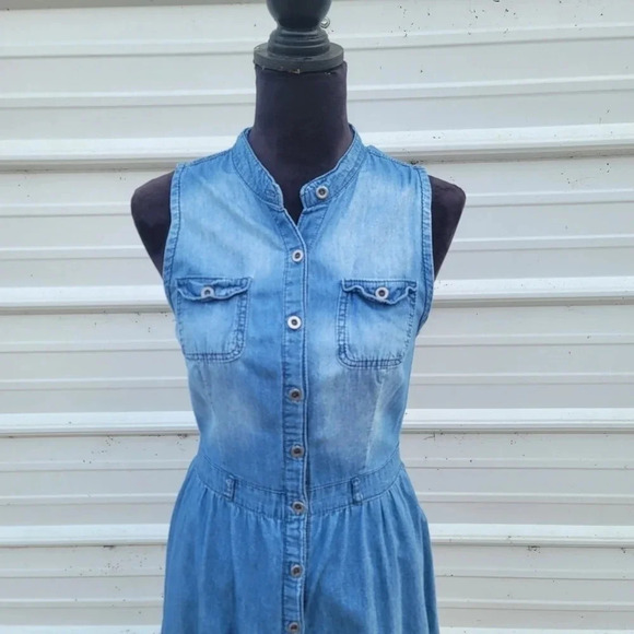 Rue 21 Womens Blue Sleeveless Button Front Denim Jean Soft Dress Sz S - Picture 4 of 9